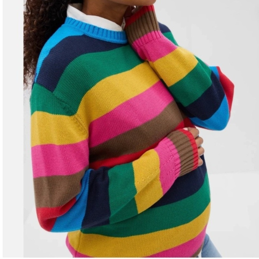 Gap Maternity Happy Stripe Cotton‎ Knit Crewneck Sweater Multicolor Large